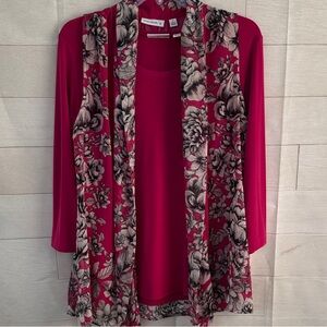Susan Graver Pink Floral Top and Vest Set NWOT size small